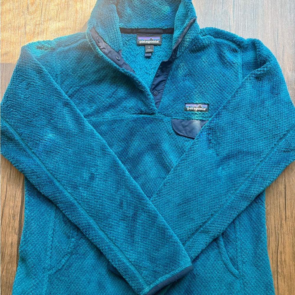 Patagonia Plush Snap-T Pullover Teal Sweater